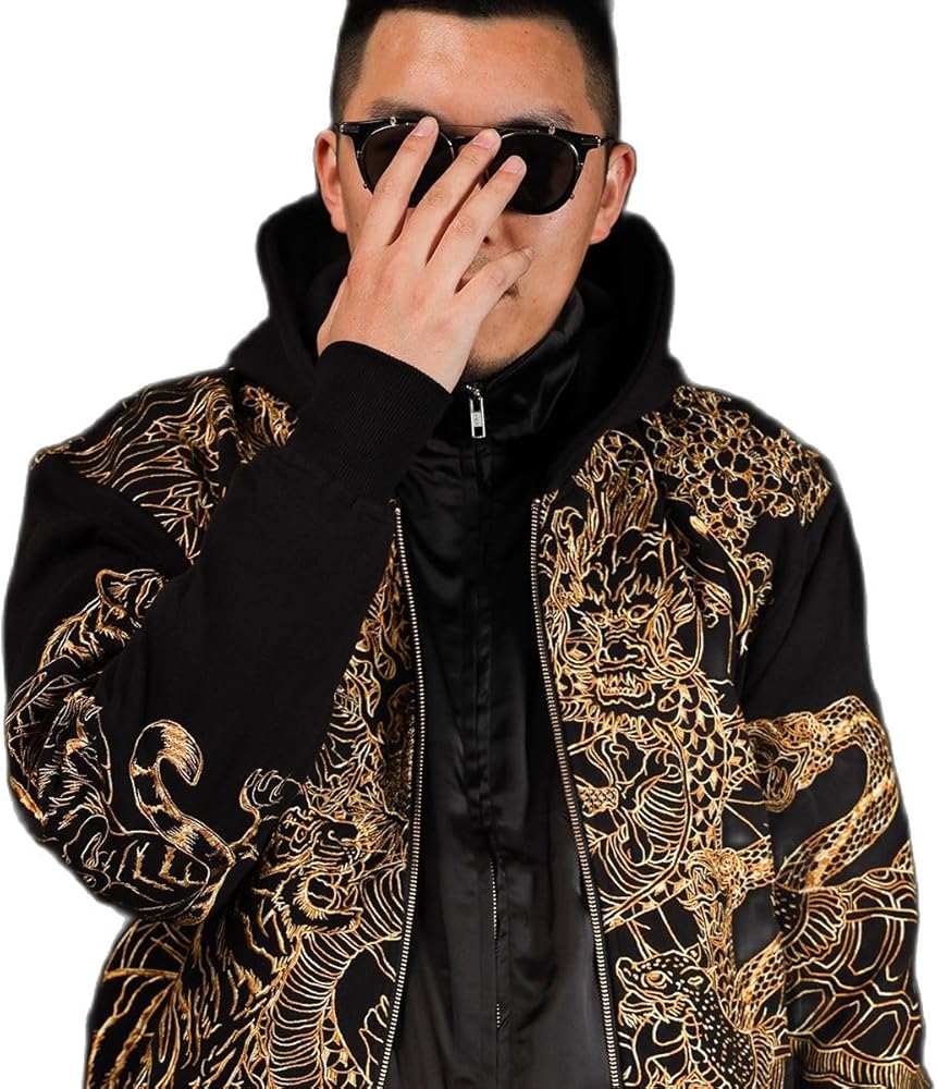 MQMYJSP High Street Pink Gold Dragon Embroidery Heavy Work Hooded