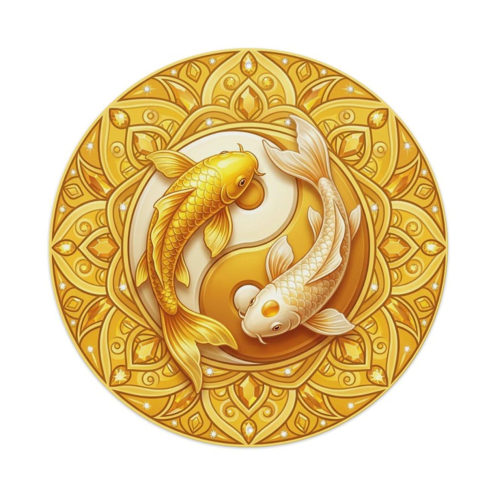 TaiChi Koi Fish Citrine Yellow Gold Gem Warm Bright Metal sign