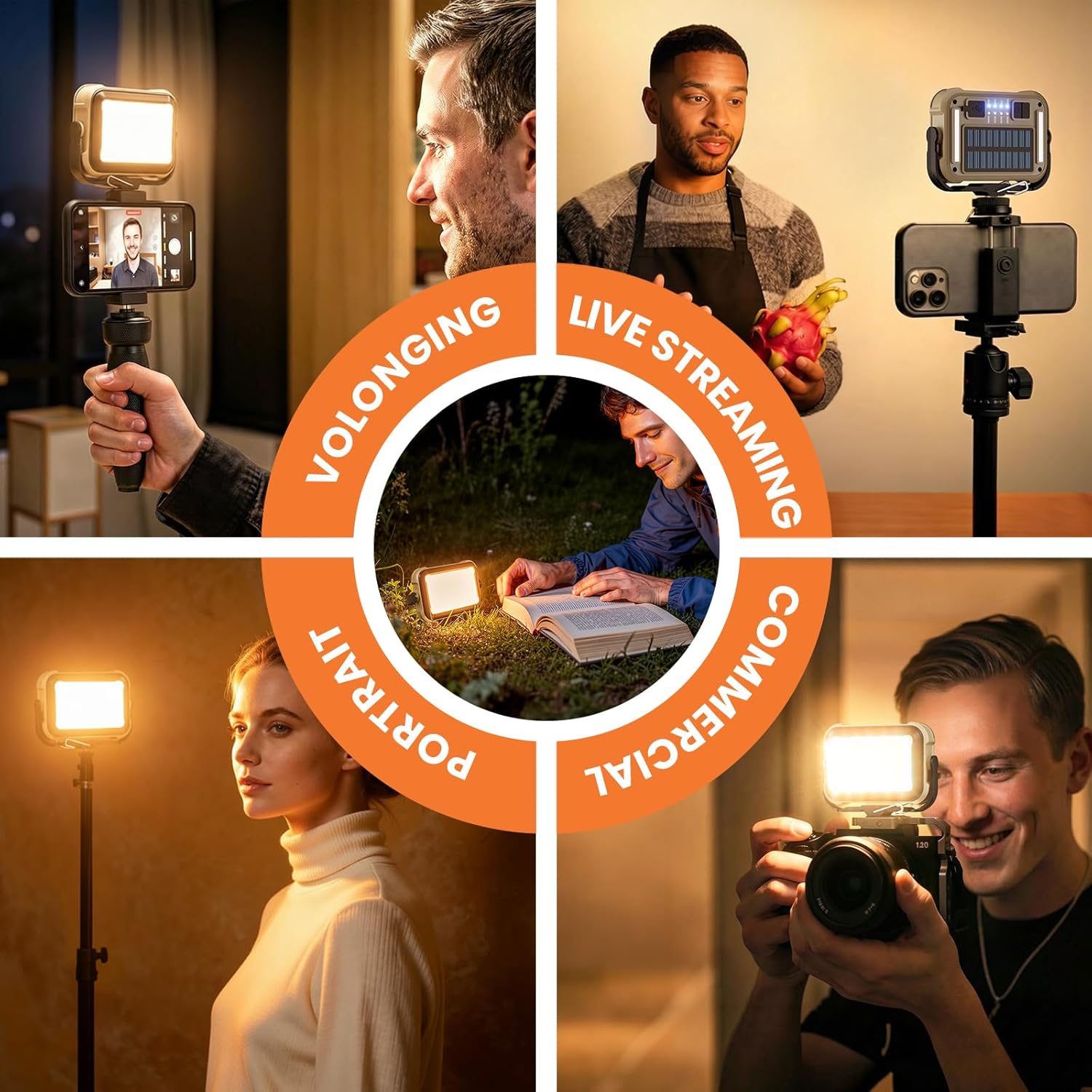 Solar Rechargeable Camping Light,Portable Bi Color 3500K-6500K Dimmable Panel Photography Lighting,3000 lumens m Small Led Work Light with 3600mAh Battery for Vlog Recording,Emergency,Mechanic,Outdoor