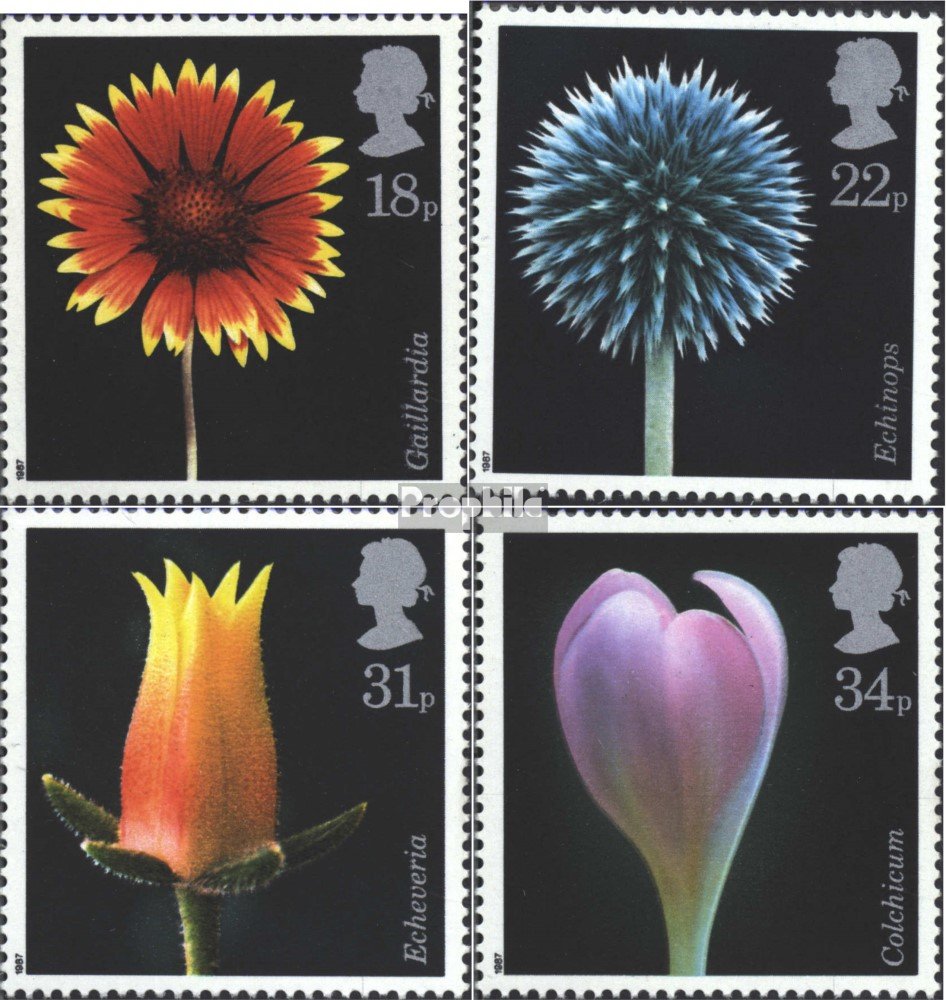 Prophila Collection GB - Isle Of Man Briefmarken 344-347 Komplett Postfrisch MNH 1987 Wildblumen - Sammlerqualität