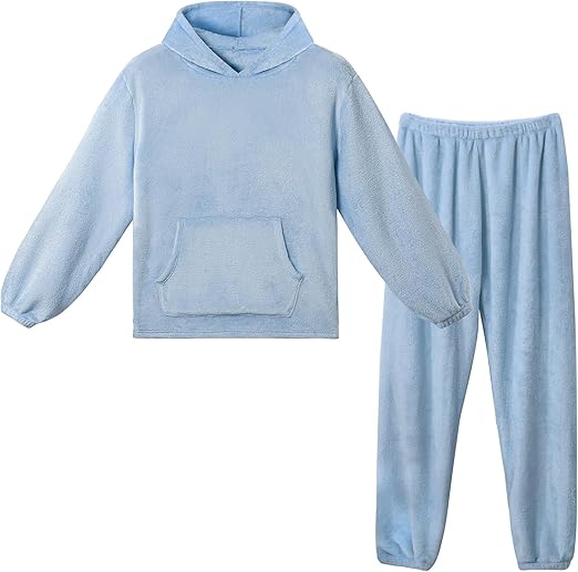 LACOFIA Vrouwen Fleece Pyjama Sets Warme Loungewear Dames Pyjama Nachtkleding met Lange Mouwen Winter Paren Pyjama Donkerrood XS