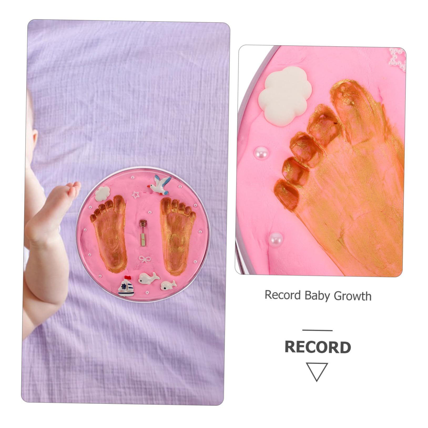 Toddmomy Kit de Huellas de Manos para Ñiño Recién Nacido, Marco de Recuerdo Rosa, Impresión Clara y Duradera, Adecuado para Baby Shower y 100 Días
