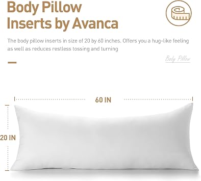 Acanva Fluffy Bed Sleeping Side Sleeper Body Pillow Insert, Long 20 x 60, White