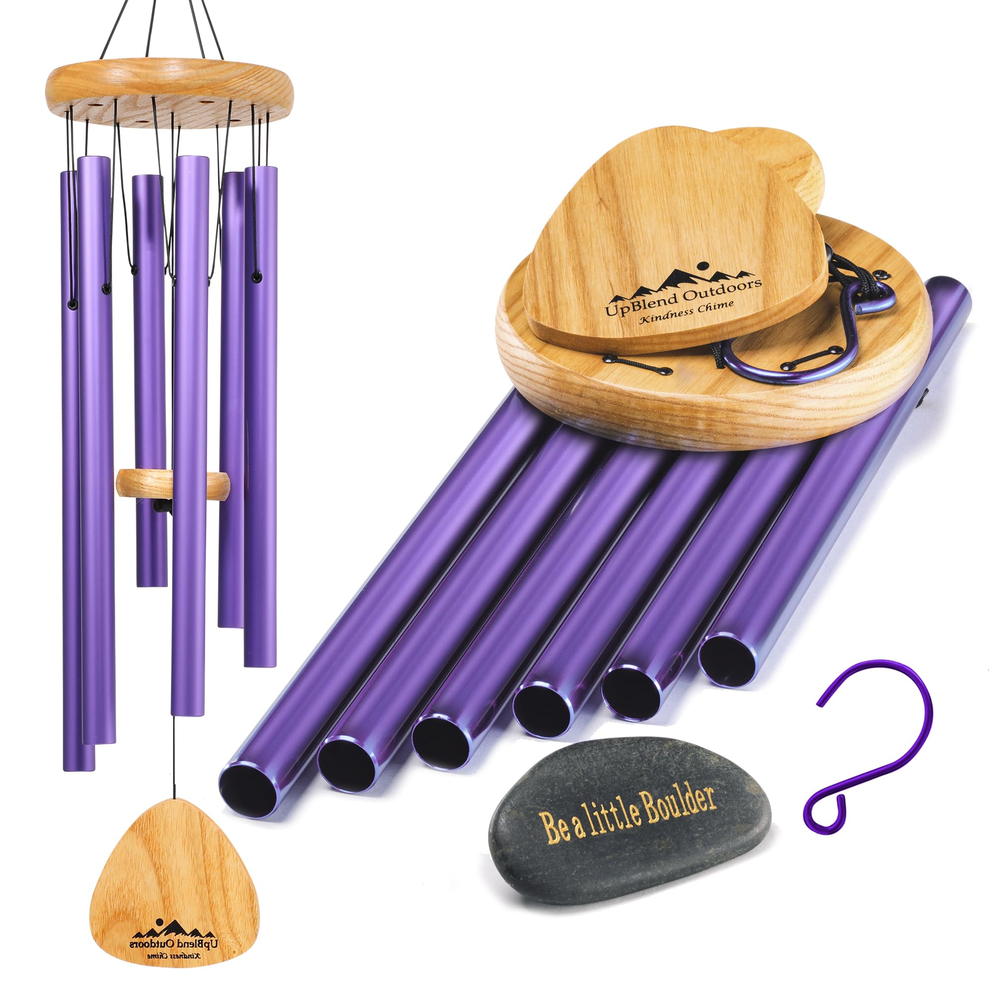 UpBlend Outdoors Wind Chimes for Outside, Gift for Mom, Deep Tone, Sympathy Gifts for Loss of Loved One, Patio Decoration, Memorial Windchimes, 29" Purple