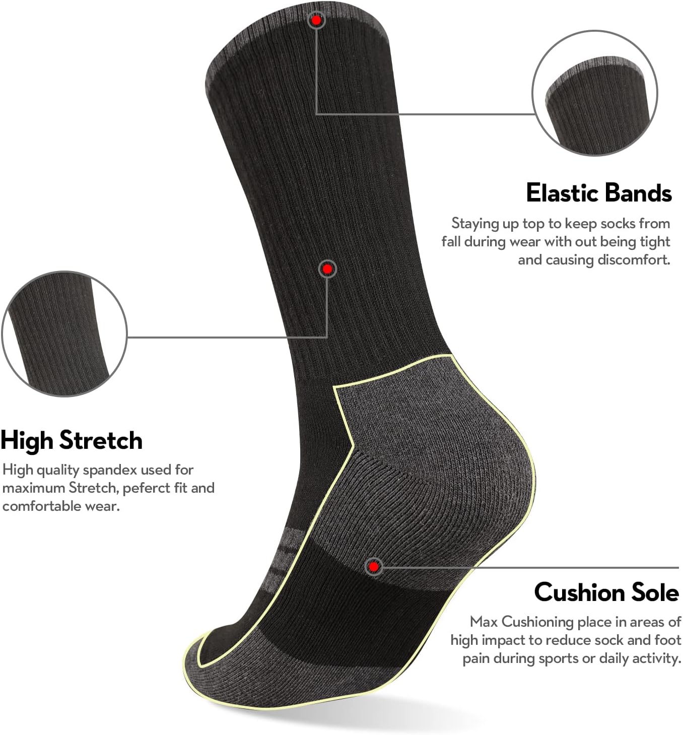 Heatuff Mens Moisture Wicking Heavy Cushion Crew Socks, Reinforced Heel & Toe Durable Socks - Image 3