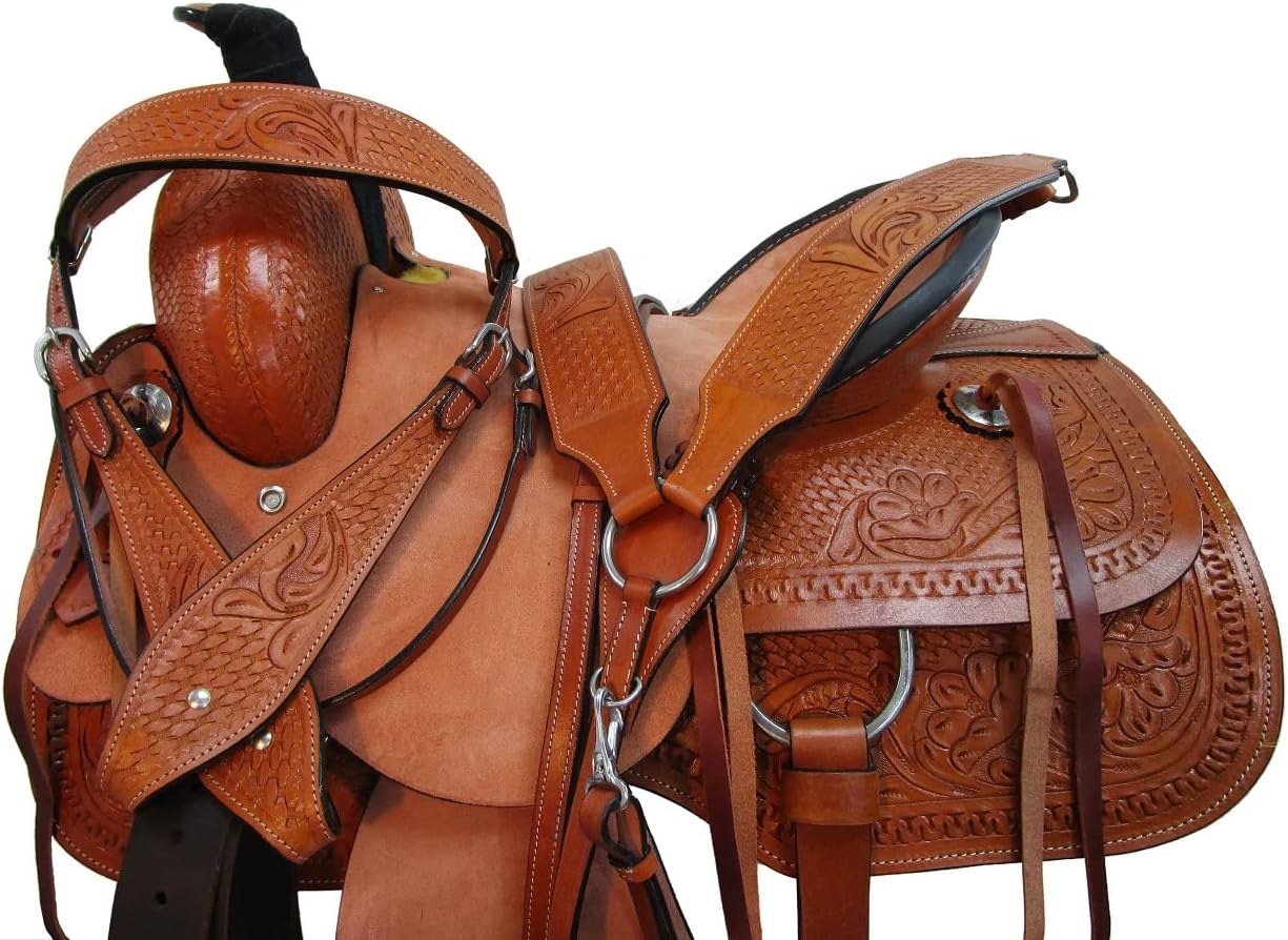 Hard Seat Western Horse Saddle Trail 15 16 17 18 Pleasure Tooled Leather Roping Ranch Set FQHB