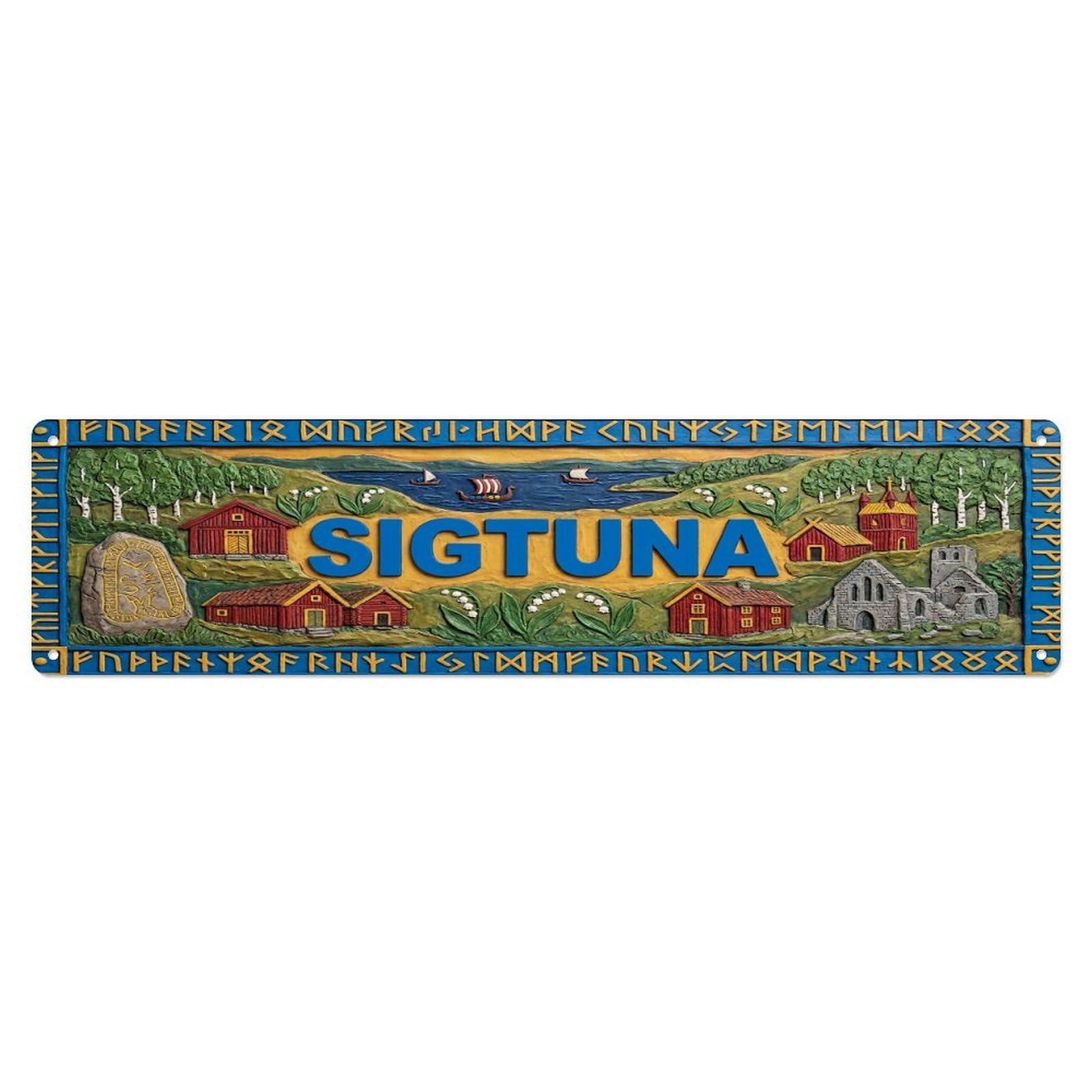 Cwbufd Vintage Style Vintage Sigtuna Sweden Flag Pattern Vintage Metal Tin Sign Plaque Wall Decor For Cafe, Club Bar, Office, Garden Metal Poster 4X16inch