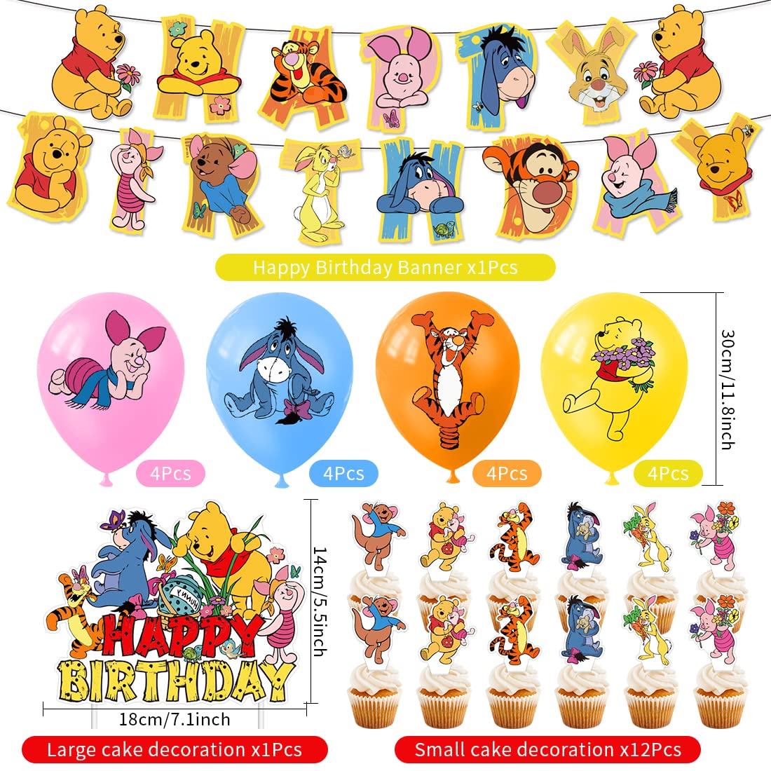 Kit Compleanno Orso 33 Pezzi – Palloncini Alluminio E Lattice, Striscione E Topper Per Cupcake, Tema Orso, Decorazione Per Festa Bambini - 2