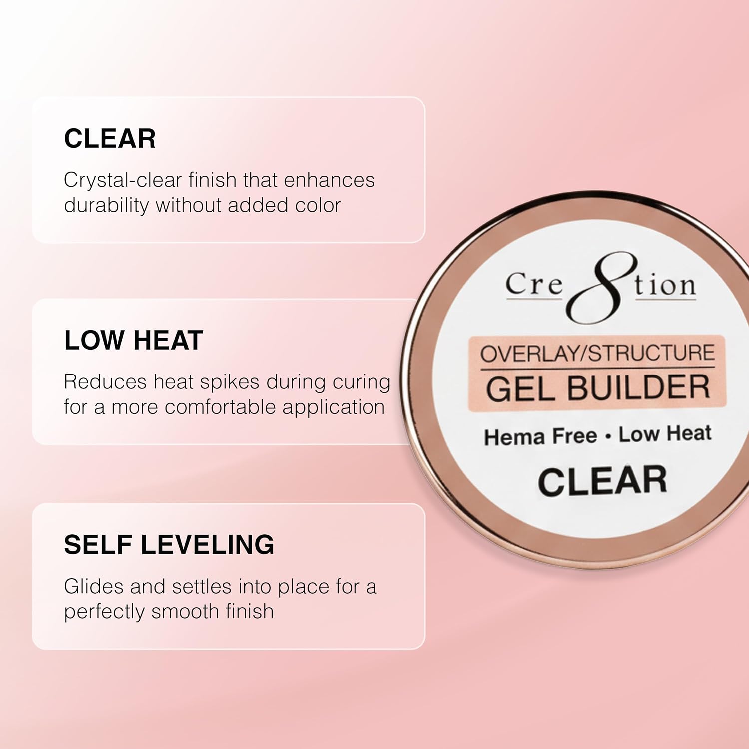 Cre8tion Overlay Builder Gel in a Jar, Clear, Low Heat, Self Leveling Nail Extension Gel for Overlays & Apex Structure, HEMA Free, TPO Free, 0.3 oz