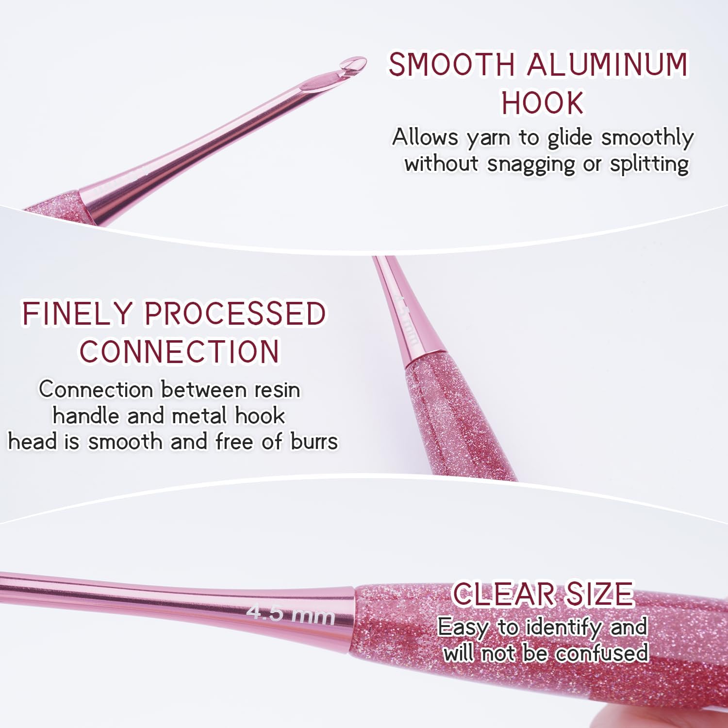 Weabetfu Inline Crochet Hooks Size H/8(5mm) with Glitter Resin Grips