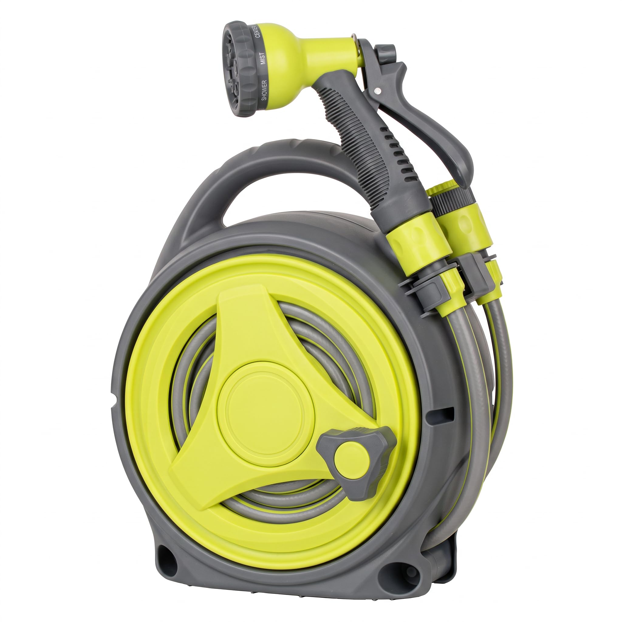 Garden Hose Reel 15M,13m Water Pipe +2m Leader Hose,Hose Pipe Reel with 8 Adjustable Spray Gun Nozzles, Mini Garden Water Hose Reel for Garden, Patios, Balconies Spring Green