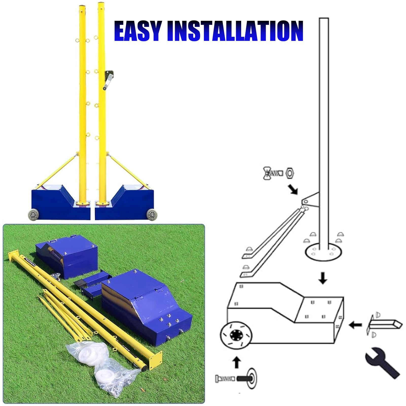 Support de Filet et Ballon de Volley-Ball Robuste avec Hauteur de Filet réglable (1,56 m - 2,07 m) | Bâton de Volley-Ball Portable pour Jardin avec Base et Roues, adapté à Une Utilisation in
