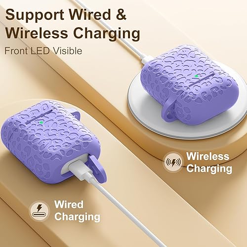 Vista 83 de Funda para Airpods de 2ª y 1ª, silicona suave, leopardo, compatible con Apple AirPods de 2ª/1ª generación de carga con llavero, a prueba de golpes