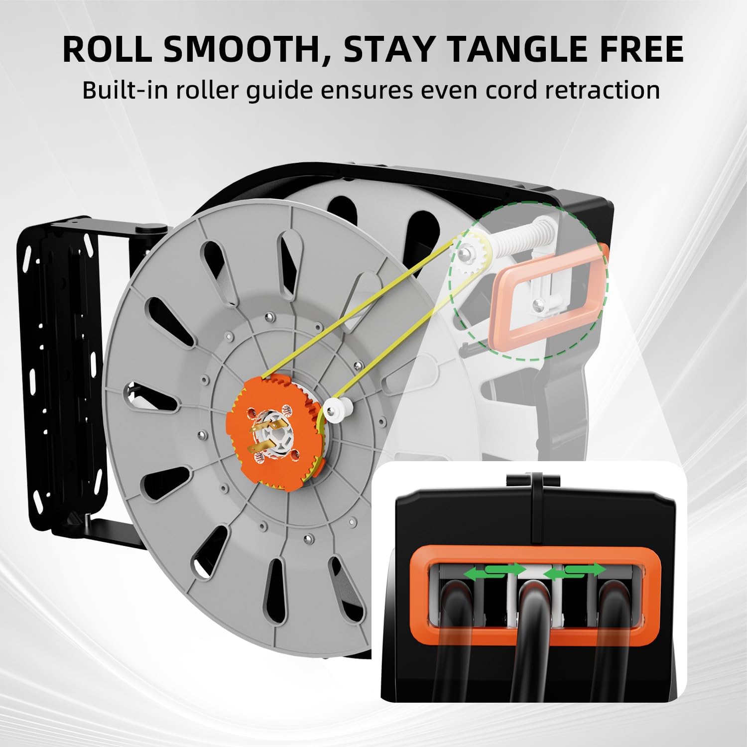 80FT Retractable Extension Cord Reel, 14 AWG/3C SJTOW Heavy Duty Power Cord with Lighted Triple Outlet, 13A Circuit Breaker, 180° Swivel Wall/Ceiling Mount Retractable Cord Reel, ETL Listed, Orange