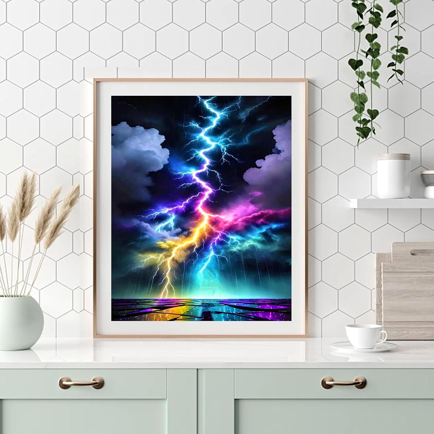DFPSCLLA Paint by Numbers for Adults, Lightning DIY Paint by Numbers Acrylic Paint Canvas, Painting Kits Art on Canvas for Home Wall Art 16x20 Inch（Without Frame）