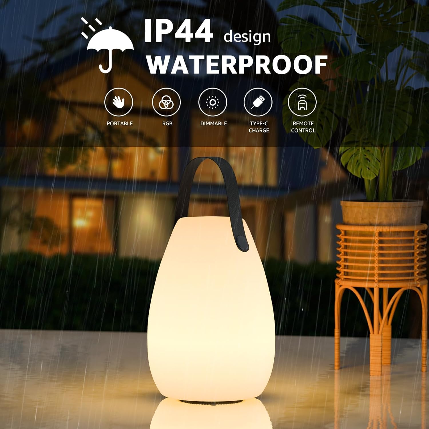 uuffoo 2 Pack Portable Outdoor Table Lamp - Dimmable Rechargeable Night Lights w/ Remote and 7 RGB Colors, IP44 Water-Resistant Hanging Lantern for Patio, Tent, Bedroom, Garden, Emergency - Image 5