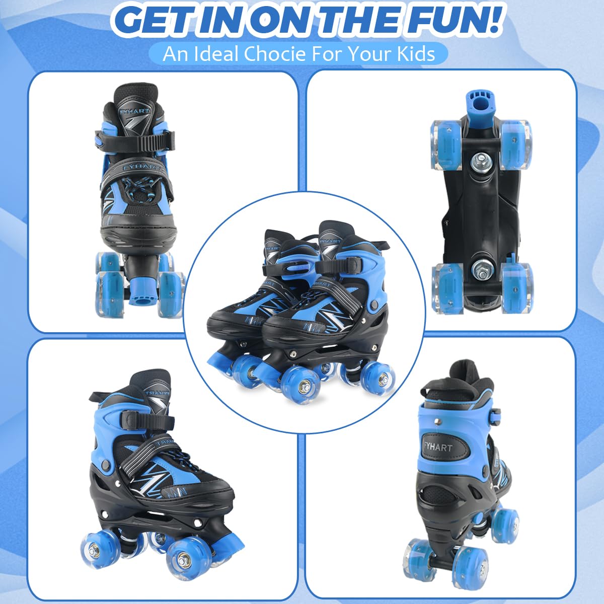 Patines ajustables para niños y niñas con ruedas iluminadas, azul y rojo