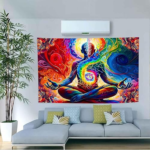 Aidatain Tapiz de pared de meditación de yoga, tamaño 40 x 30 pulgadas, colorido arte de mandala espiritual para sala de estar, dormitorio,