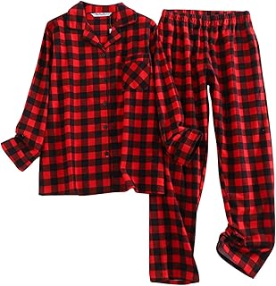 Conjunto de ropa de dormir de lana de franela a cuadros para mujer