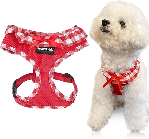 Arnés para perro de malla suave mejorado, súper transpirable y ligero, arnés para cachorros, perros al aire libre, arnés rojo para perro, talla XS