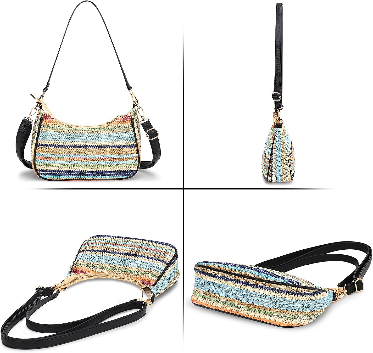 Straw Shoulder Bag for Women – Summer Woven Colorful Stripe Purse