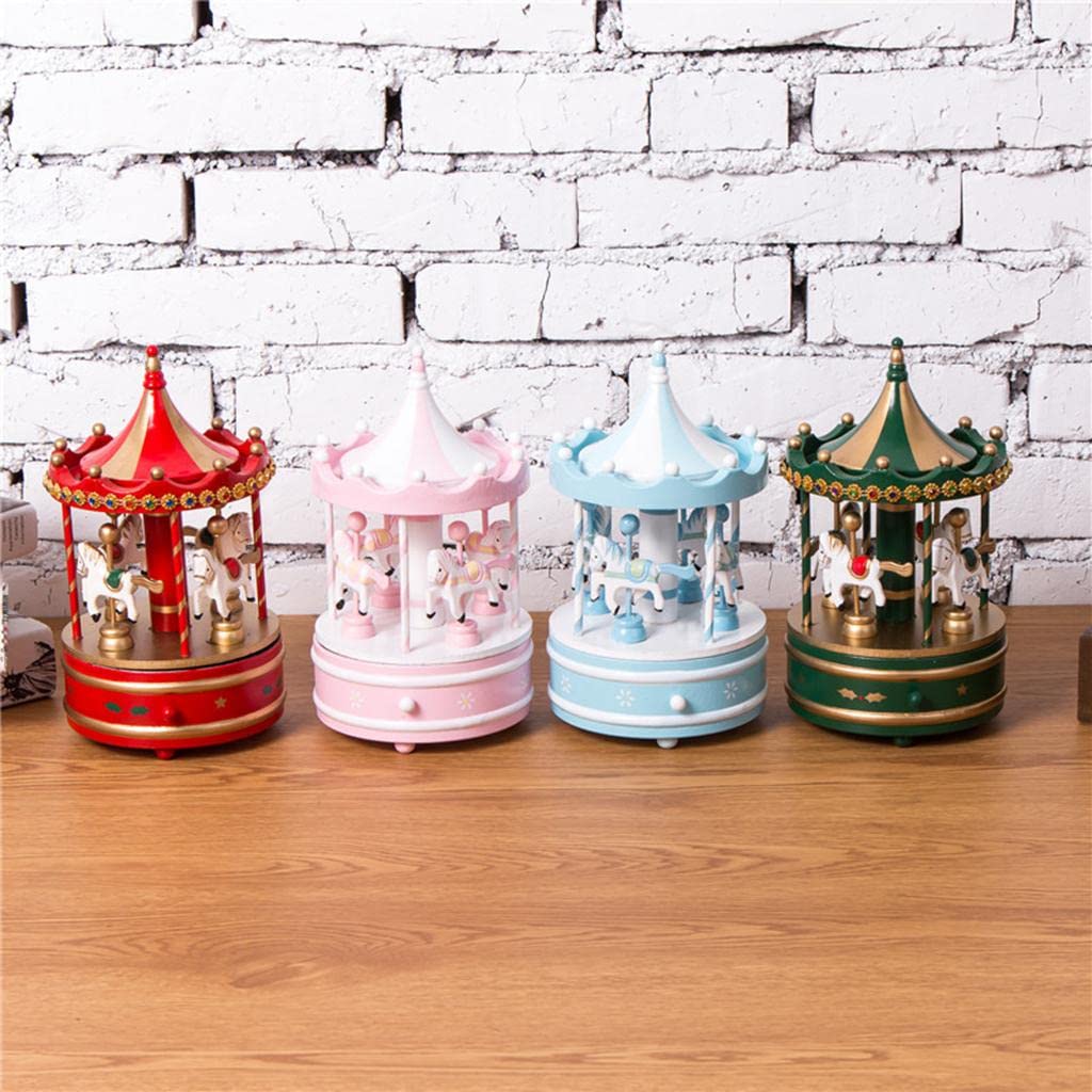 SECRET DESIRE Classic Carousel Horse Music Box Toy Wind Up Christmas Decor Xmas Gift Green
