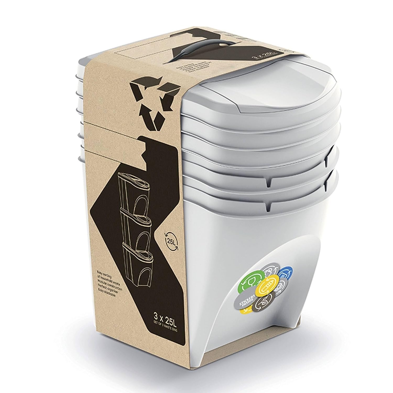 WELL HOME MOBILIARIO & DECORACIÓN Set of 3 Recycling Bin Off White 3 x 25L