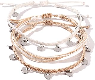 String Ankle Bracelets Waterproof Rope Anklets Braided Beach Boho Coin Anklets Cute Friendship Foot Jewelry for Women