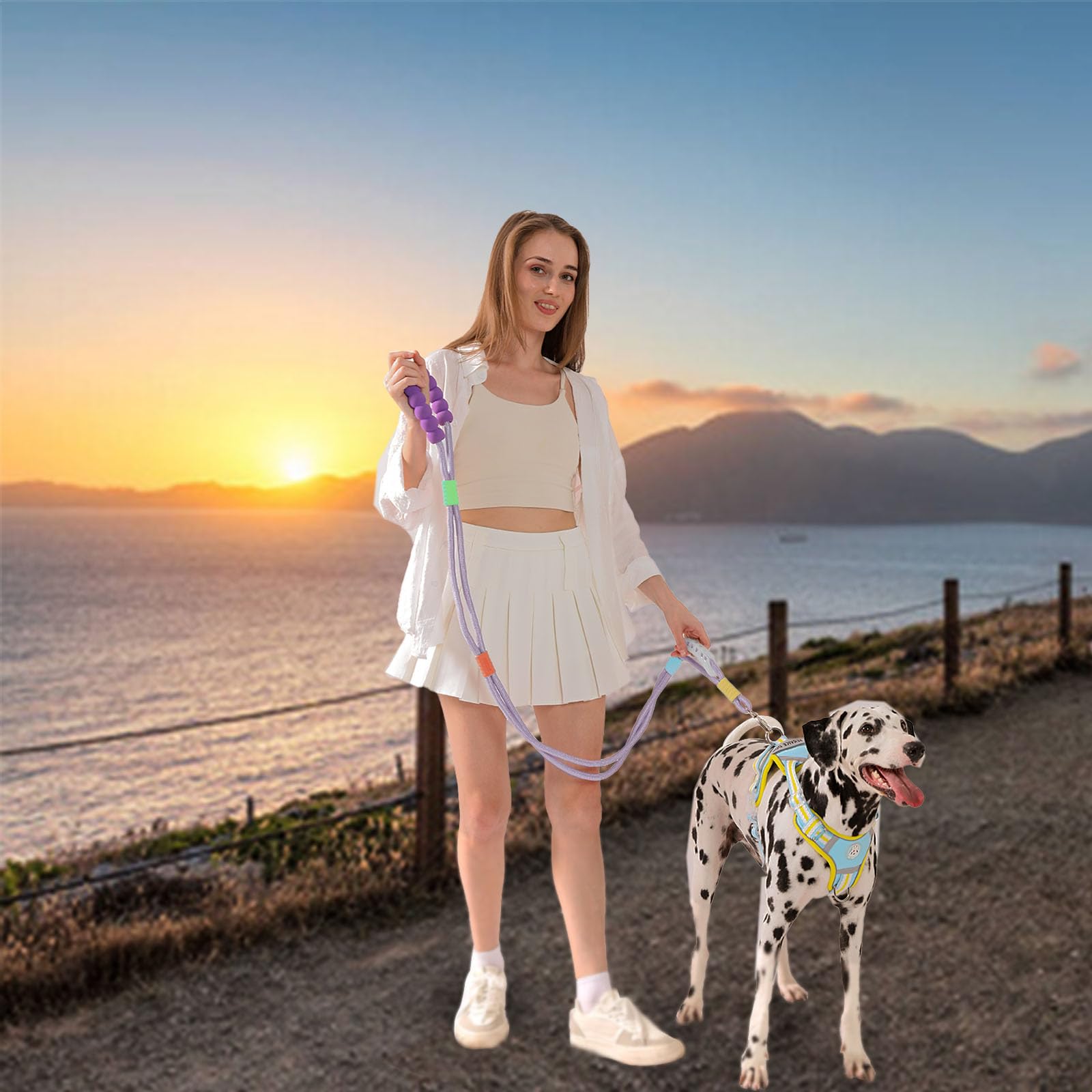 JSXD Correa para perro, correa de entrenamiento resistente de 5 pies, doble asa, cómoda, acolchada, manos libres, correa cruzada ajustable para perros pequeños, medianos y grandes (morado)