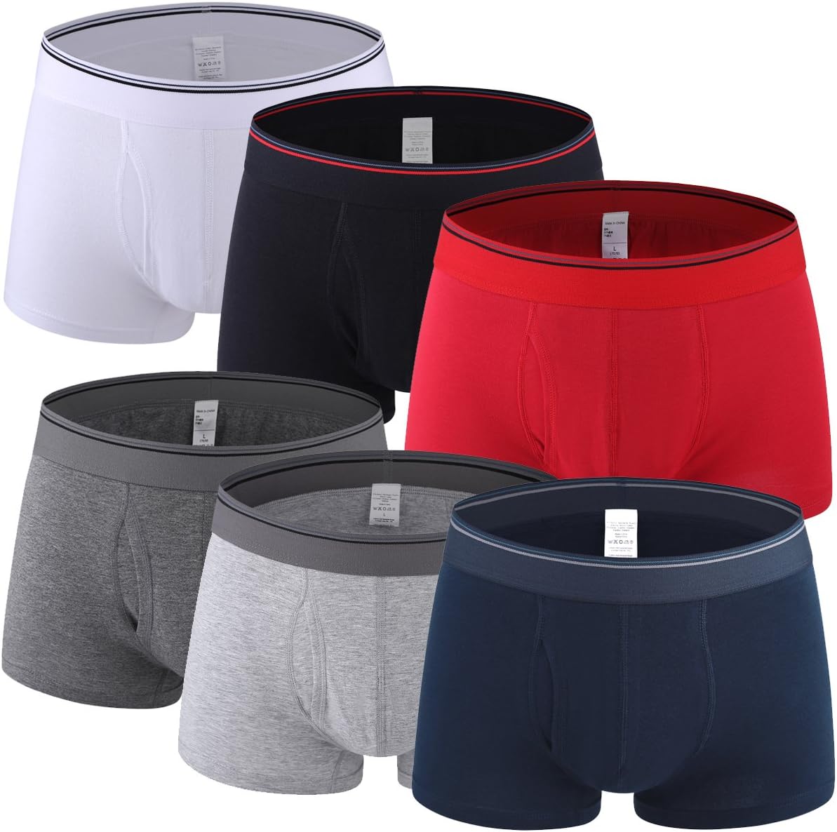 Men's Breathable Soft Cotton Solid Boxer Briefs,Lightweight Open Fly Underwear (A:Pack of 6,Multicolored, Large(36"-38" Waist Tag 2XL))