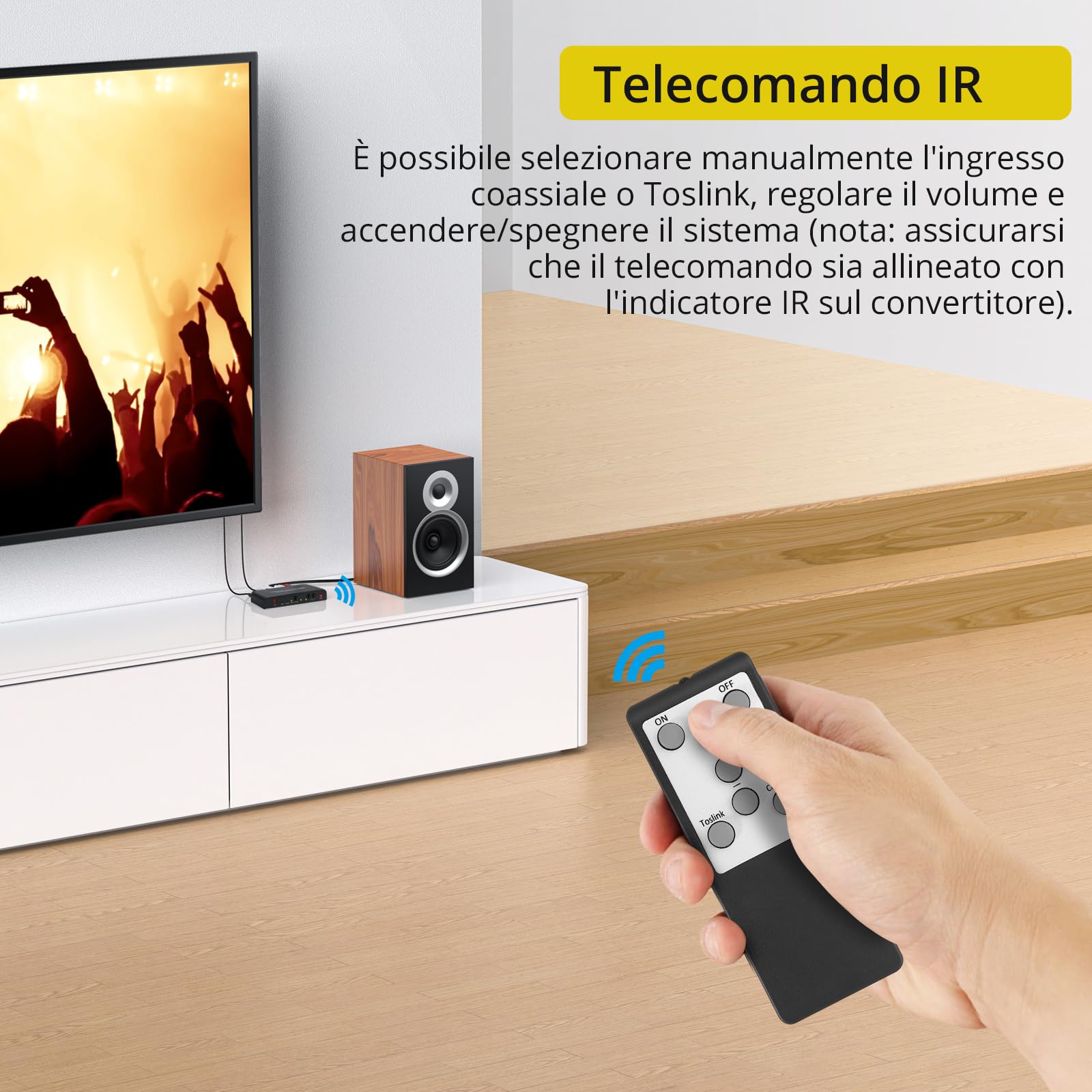 PROZOR DAC Convertitore con Telecomando 192KHz Convertitore Digitale Coassiale Toslink ad Analogico Stereo L/R RCA 3.5mm Audio Supporta Controllo Volume/Muto/Power ON OFF via IR Telecomando