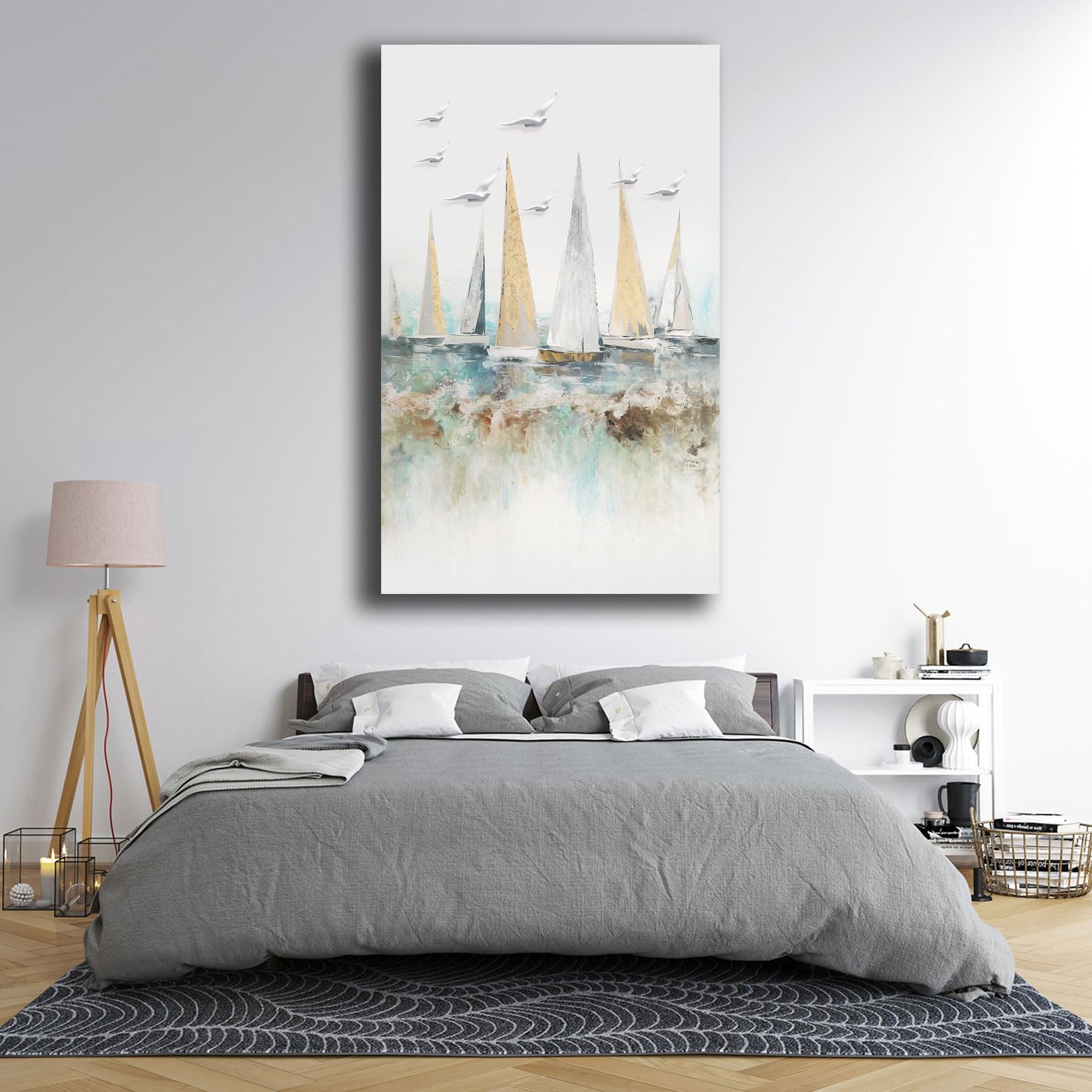 Printerland Quadri moderni Cameretta Barche a vela Regata Mare Stampa su tela Canvas Astratto Camera da Letto (13, 50x100 cm, Canvas intelaiato)