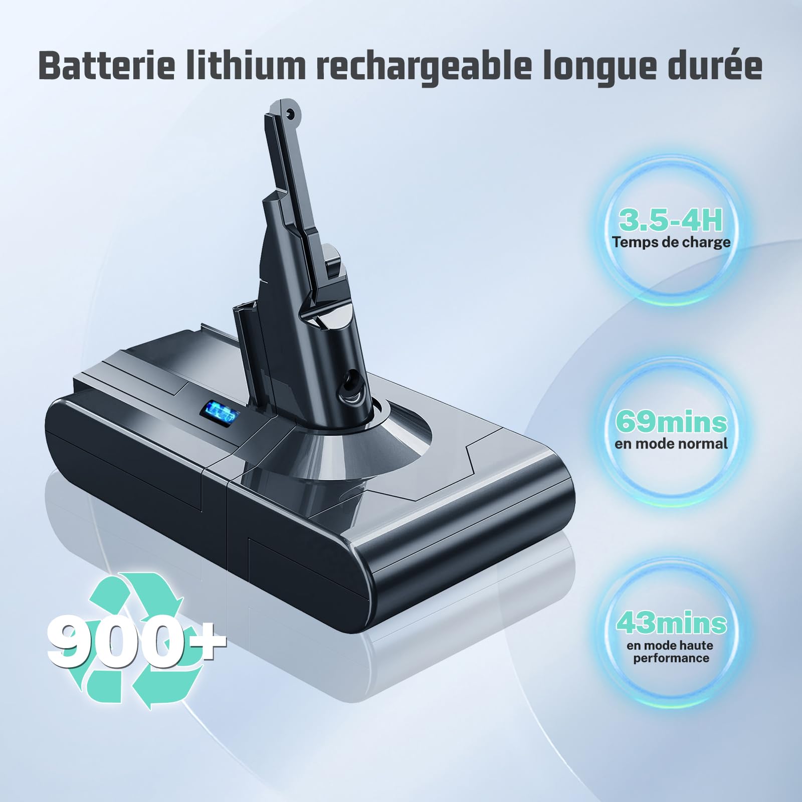 Batterie pour Dyson V8 / Absolute/Animal/Fluffy/Motorhead/Absolute Pro SV10 aspirateur sans Fil Chargeur aspirateur Portable Batterie de Rechange avec Grande capacité (+2 Filtre Post)