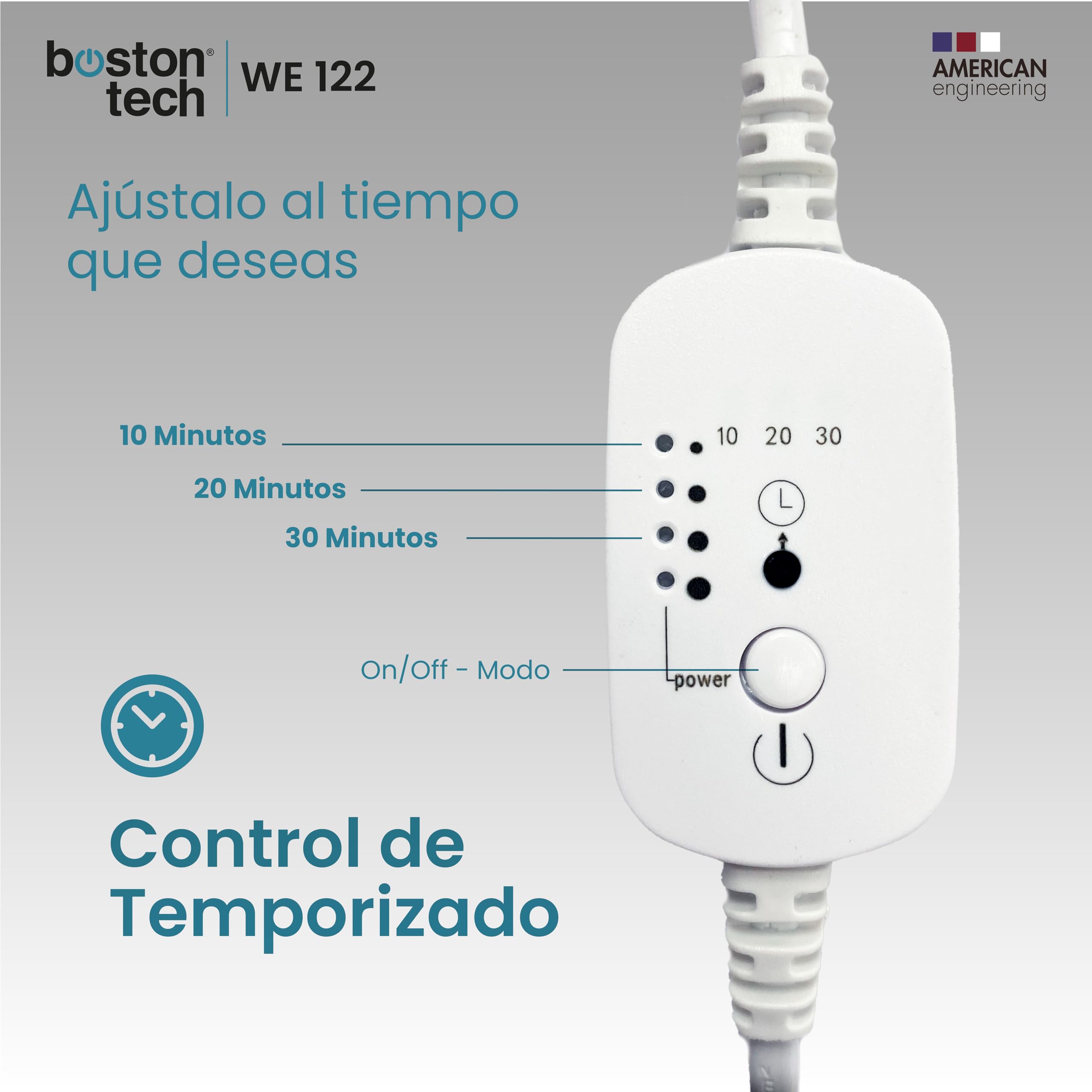 Boston Tech WE122 Lámpara de infrarrojos sobremesa fisioterapia dispositivo Termico potencia 200W alivio dolores y tensiones musculares 3 niveles de inclinación Temporizador y proteccion ocular.