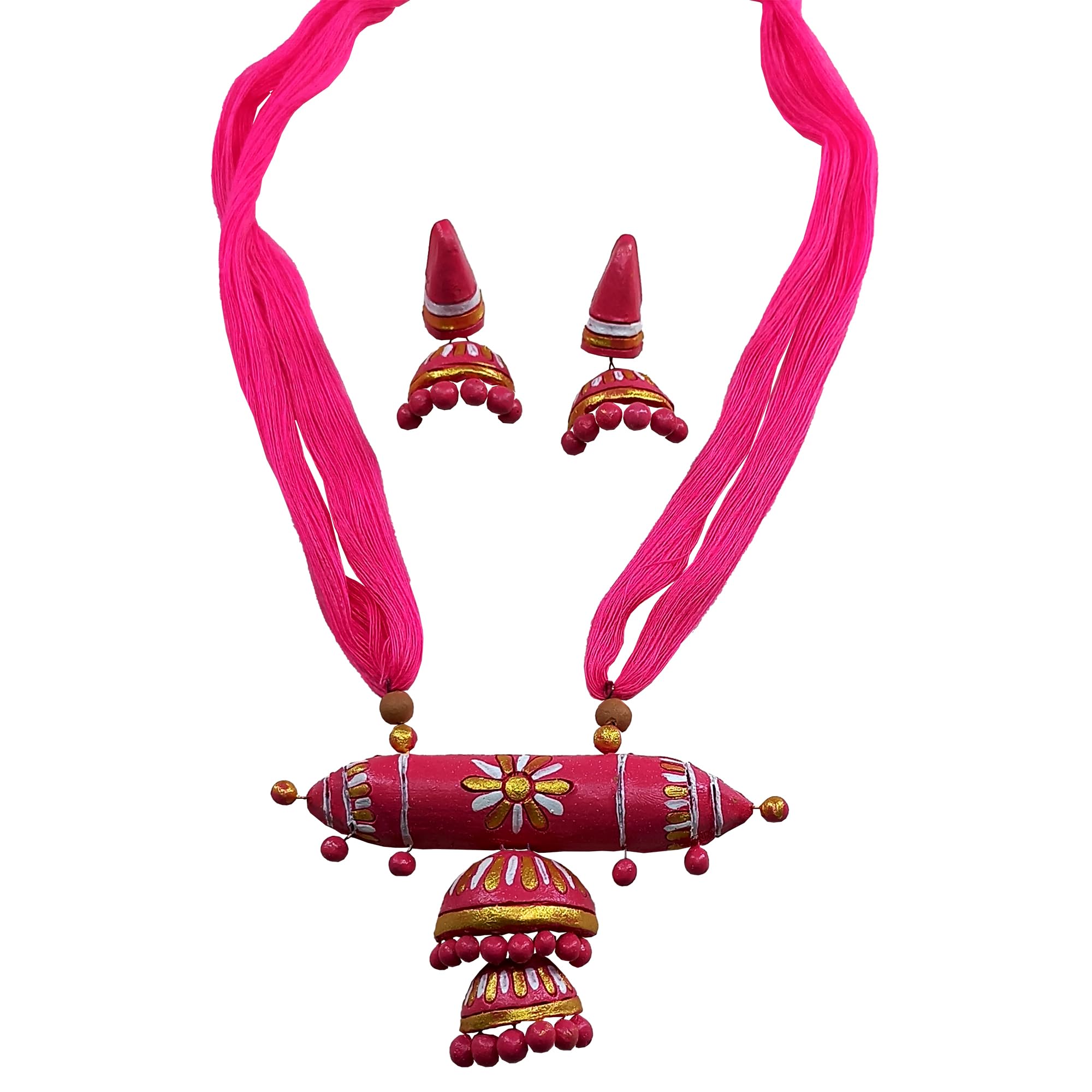 AKIBUKI Multicolour Ethnic Handmade Handcrafted Temple Style Terracotta Jewellery set for Women (PINK) (B0CRDJ1165) Amazon Price History, Amazon Price Tracker