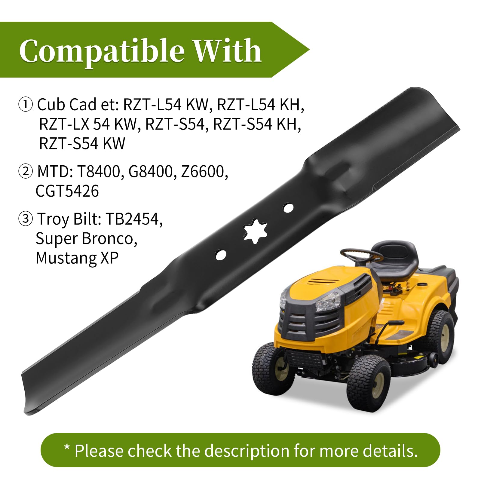 Cuchillas de cortacésped 942-05056A compatibles con Craftsman Cub Cad et Troy-Bilt de 54 pulgadas, cuchillas 742-05056A aptas para cortacésped Cub Cad et RZT-L54 XT1 XT2, reemplaza 742-05056