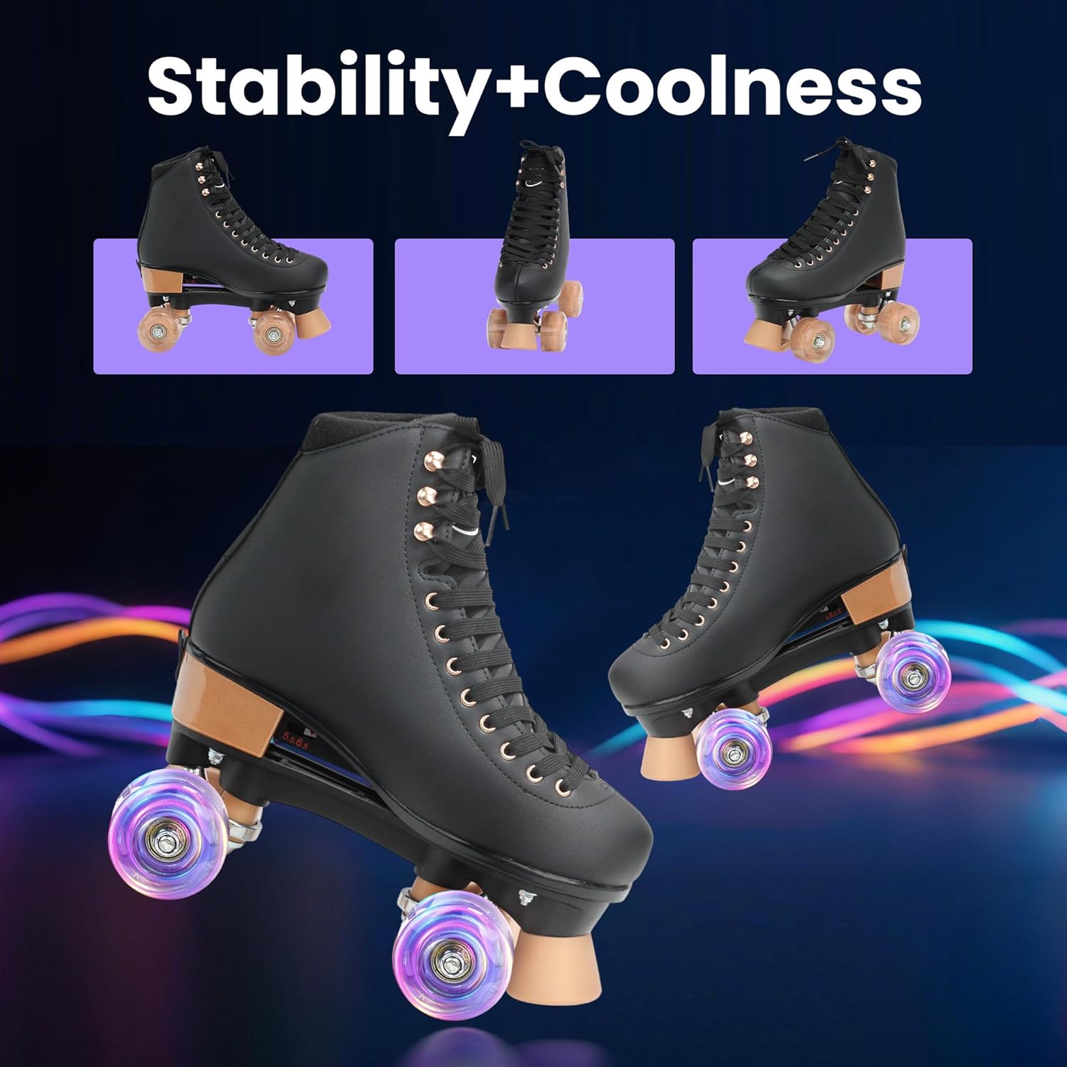 LKD Adjustable Roller Skates for Women & Men – Comfortable Quad Skates with Half-Size Adjustment, Velvet Lining, Reinforced Heel – Custom Color Options (Sizes 3-8)