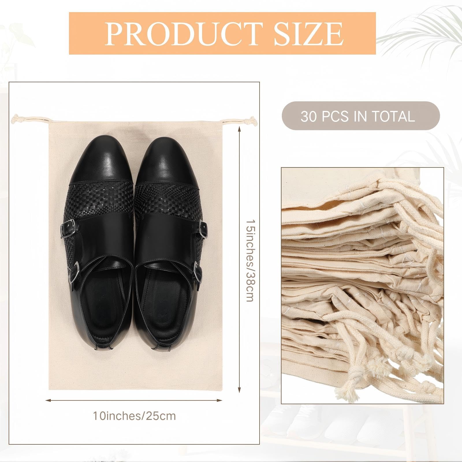 Hillban 30 Stück Schuhbeutel Aufbewahrung für Reisen, staubdicht, Musselin, Baumwolle, Kordelzug, Taschen, atmungsaktive Beutel für Zuhause, Speisekammer, Geschenke, Schuhe, Gepäck, Handtaschen,