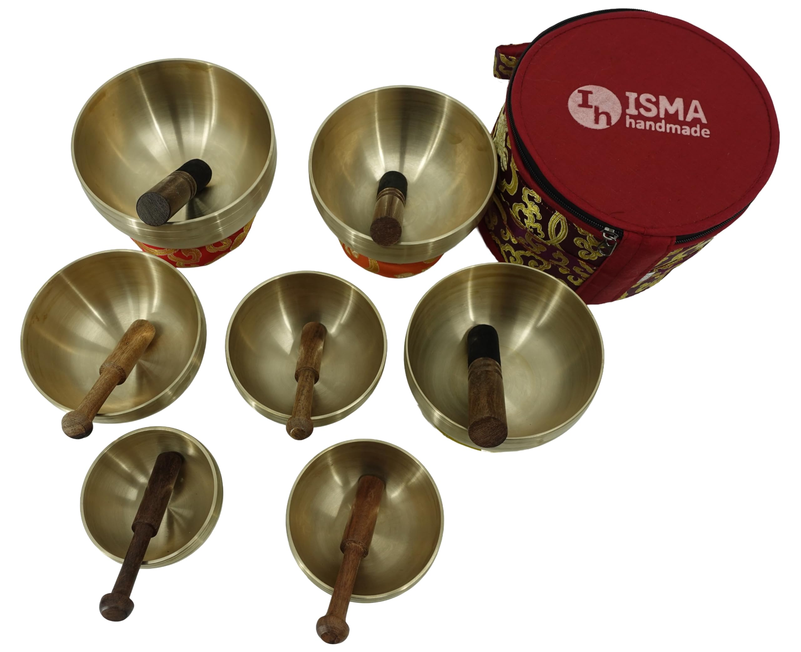 Set di campane tibetane per 7 chakra, realizzate a mano per meditazione, yoga e guarigione del suono, include martello e cuscino