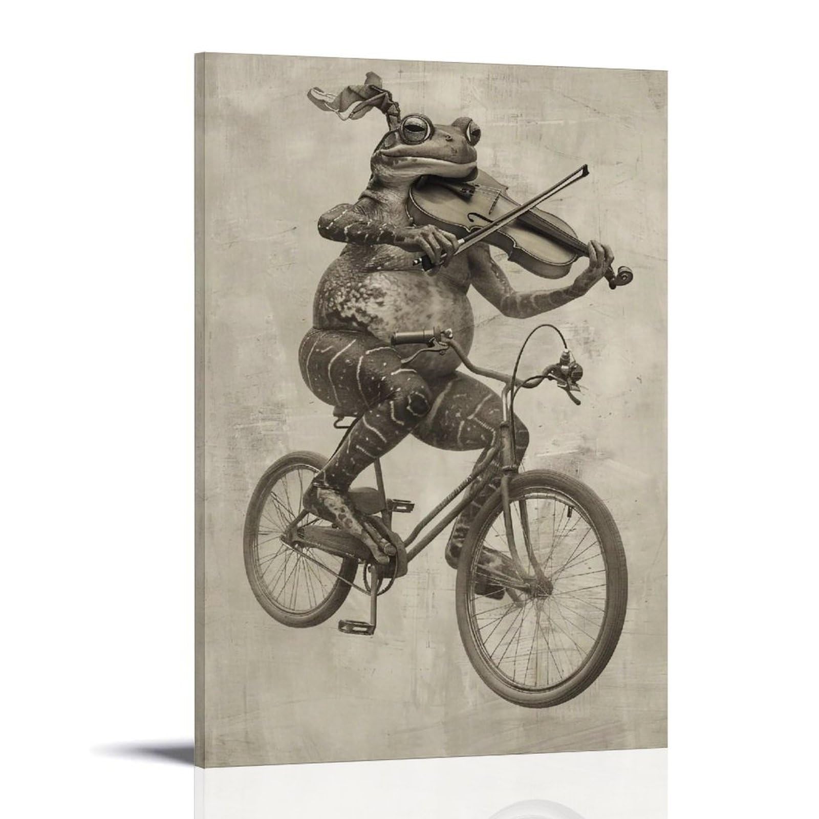HUERYRYHY Whimsical Unicycle Violin Frog 03 Poster Wall Art Canvas Vintage Aesthetic Painting Decor for Rooms 20x30inch Frame-style