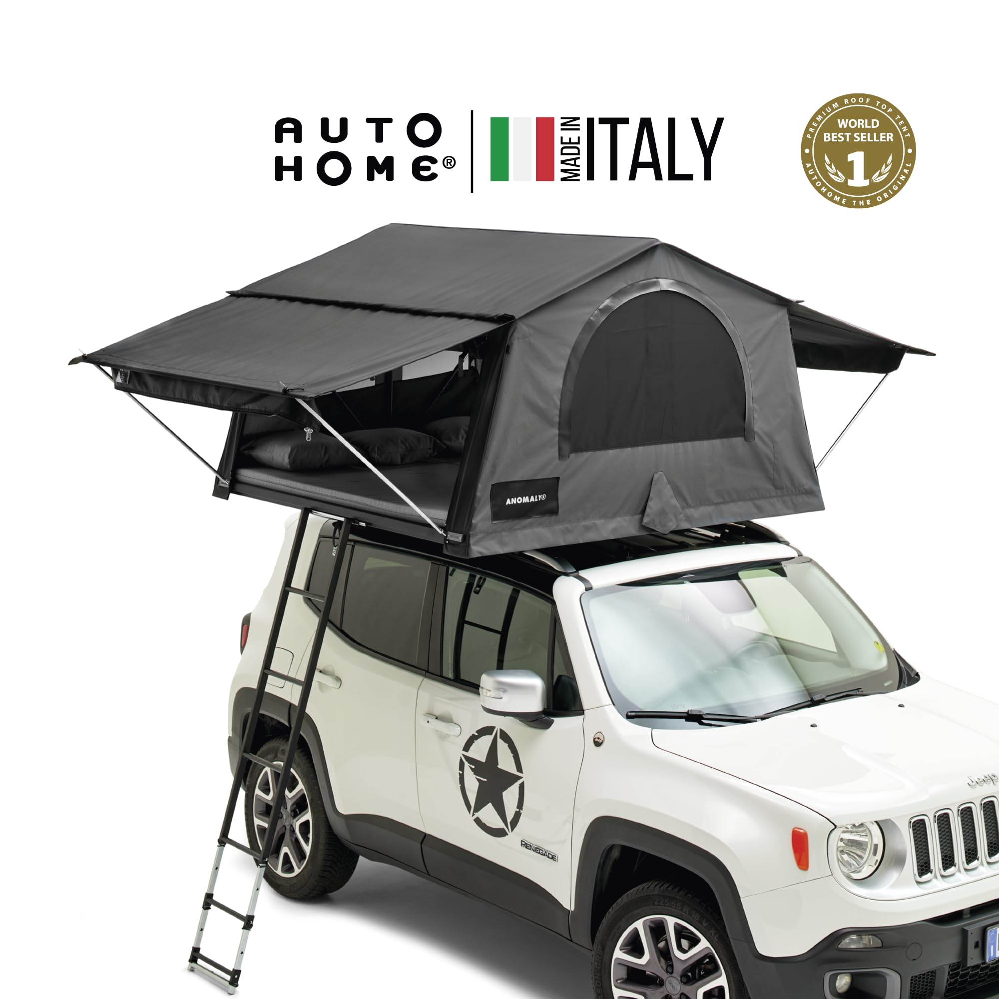 Tenda da Tetto Auto ANOMALY 1.0 – Ampia e Resistente, Impermeabile e Traspirante – Ideale per Campeggio con Materasso Incluso, Zanzariere Oscuranti e Tendalino – Made in Italy