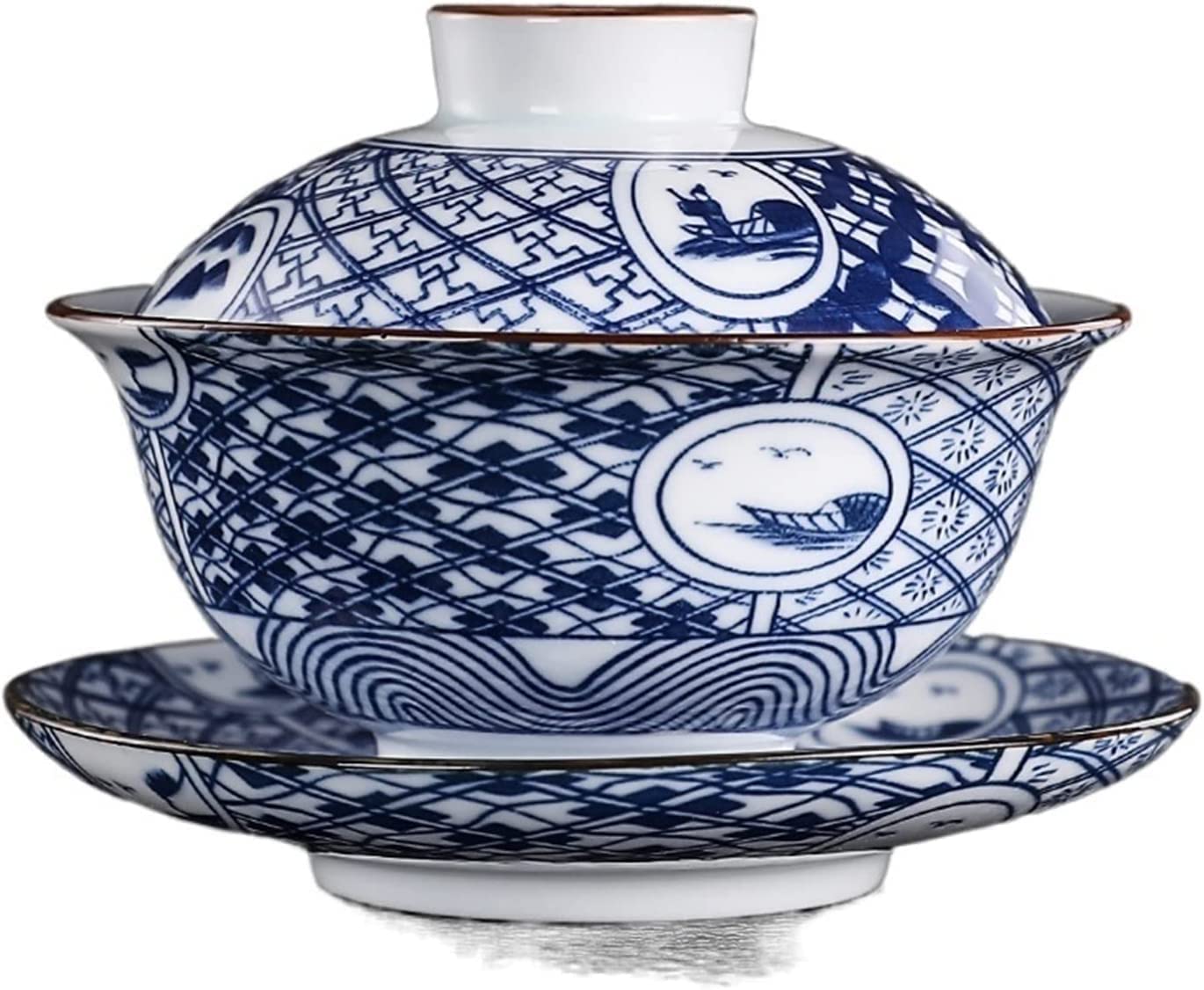 Gaiwan tasses à thé bols service céramique bleu et blanc vintage 150ml