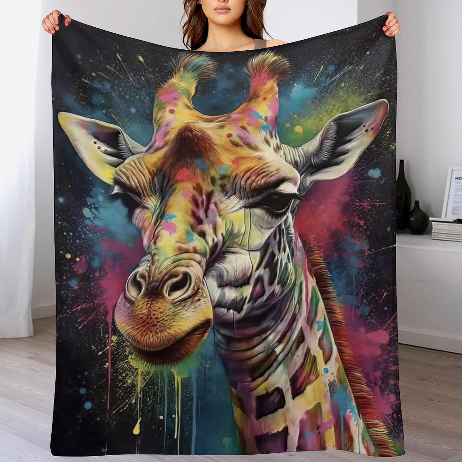 Pazzk Giraffe Throw Blanket, Warm Thick Soft All Season Fluffy Plush Couch Throw, Cozy Flannel Blanket Sofa Bed, Microfiber Anti-Pilling Washable Bed Blanket,（130×150Cm）