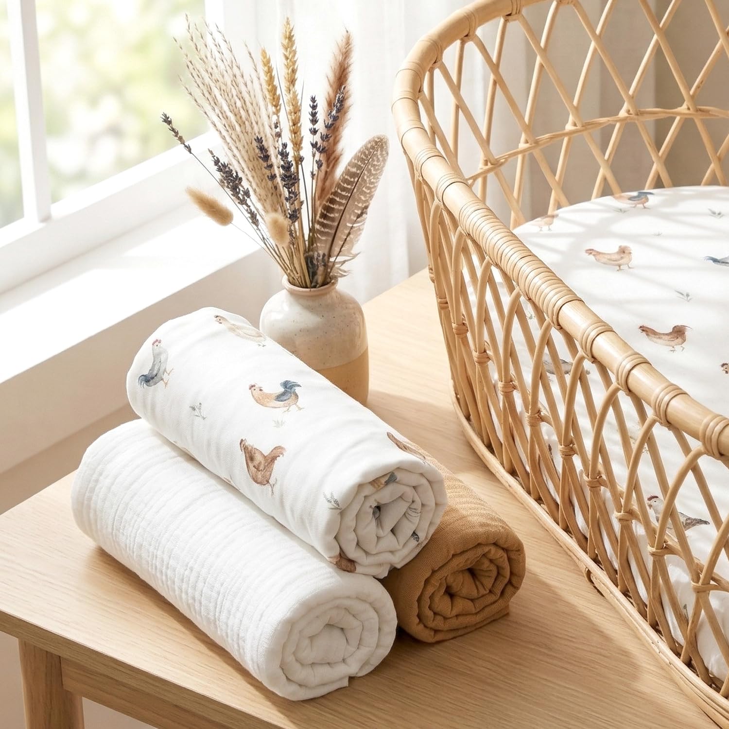 SEVIRA KIDS | Lot de 3 draps Housses couffin Panier moïse Coton Gallina - 70 x 30 cm - Made in France