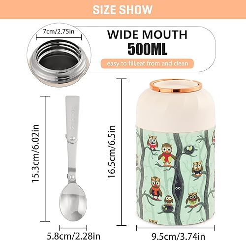 Miniatura 3 de Christmas Owls Winter Forest Food Jar with Spoon Stainless Steel Vacuum Insulated Food Container 17 oz Thermos for Lunch