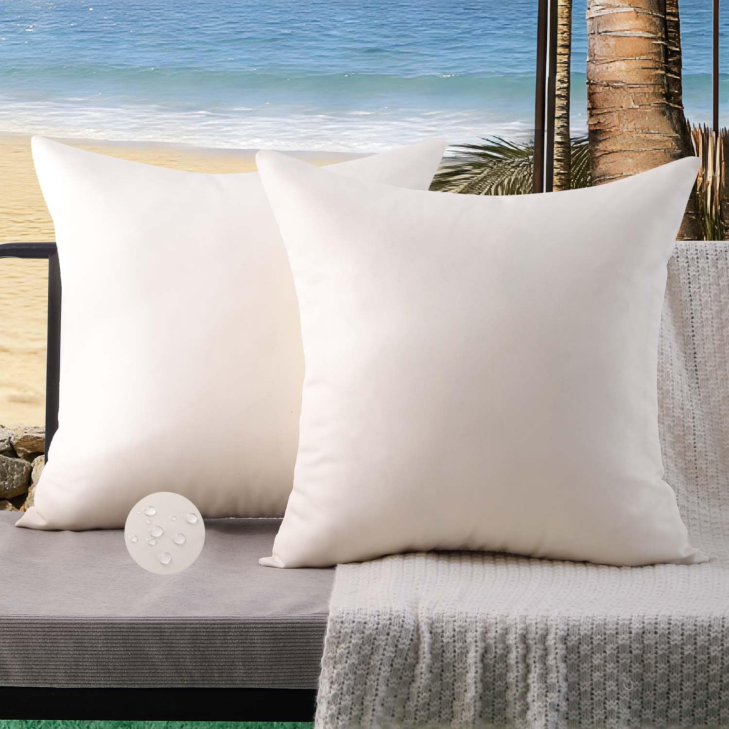 Housses Coussin 40x40 cm Extérieur Imperméable Beige Taies d'oreiller Printemps Été Decoration Canapé Housse de Coussin Décoratif pour Salon de Jardin Patio Chambre Maison Décor Lot de 2