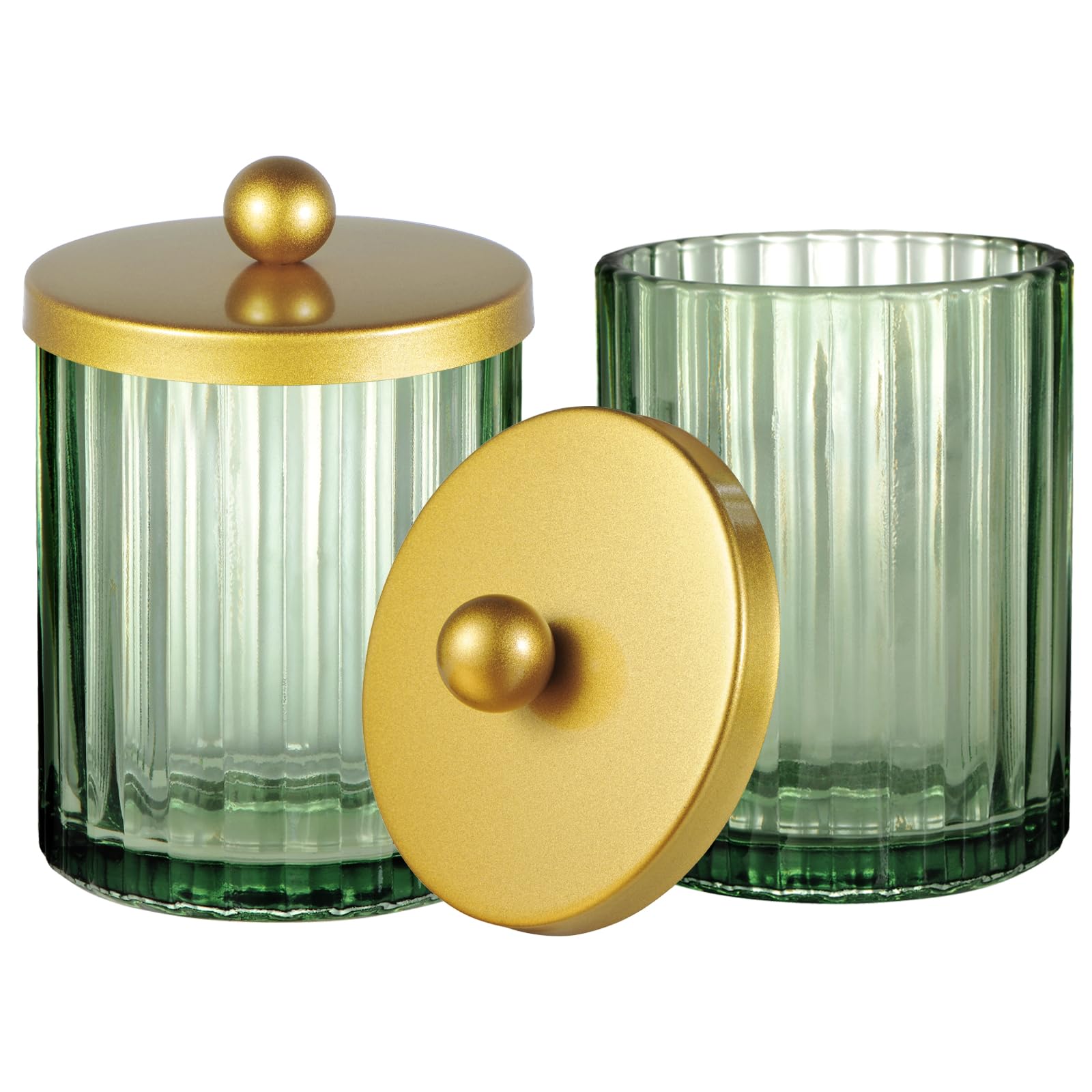 Green Glass Apothecary Jars - Qtip Holder -12 Green Glass Apothecary Jars - Qtip Holder -12