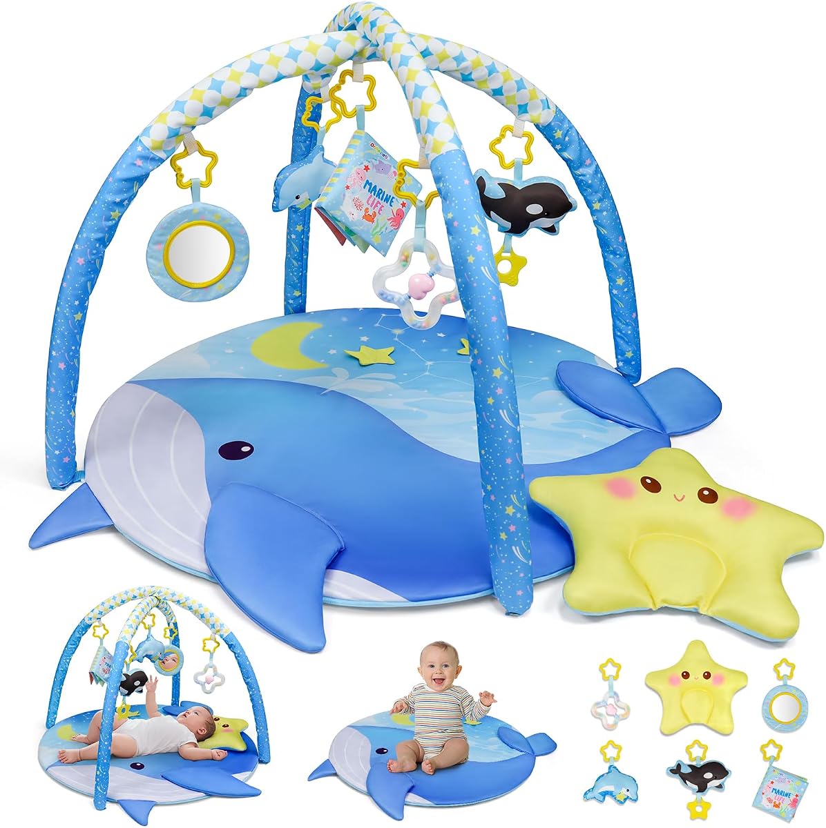 31x31inch Baby Play Mat, Baby Play Gym, Playmat & Floor Gyms | 7 in 1 Activity Baby Play Gym with Arch, Thick Non Toxic Playmats, Soft Baby Toy, Sensory Exploration Motor Skill Development