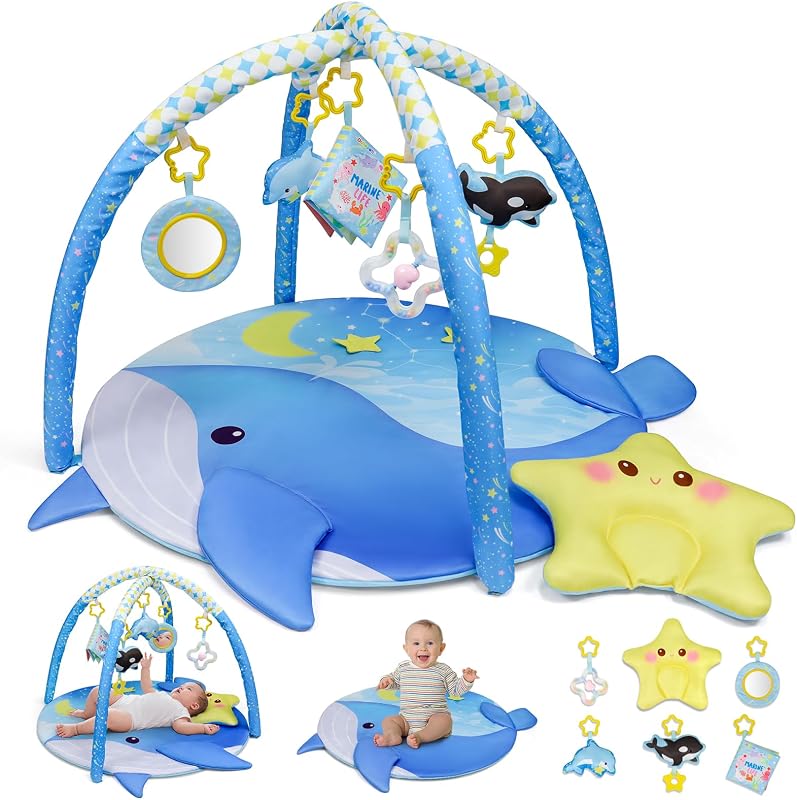 31x31inch Baby Play Mat, Baby Play Gym, Playmat & Floor Gyms | 7 in 1 Activity Baby Play Gym with Arch, Thick Non Toxic Playmats, Soft Baby Toy, Sensory Exploration Motor Skill Development