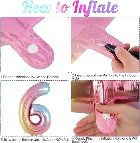 Miniatura 7 de Globo de número 6 con degradado arcoíris de 40 pulgadas, globos grandes de aluminio de número 6, globos gigantes de Mylar número 6 para fiestas de